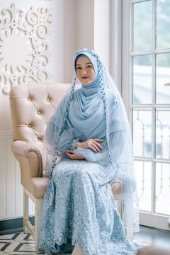 Dress Biru Lengan Balon